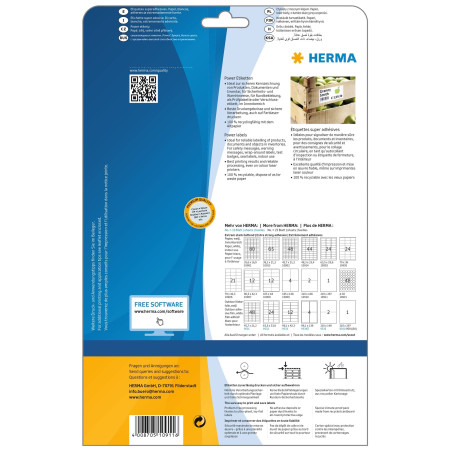 Herma 10911 Étiquettes super adhésives 210 x 297 A4 25 pièces Blanc
