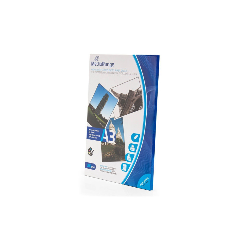 MediaRange MRINK109 Papier photo A3 50 feuilles 200 g/m² Brillant Blanc