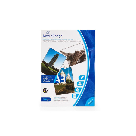 MediaRange MRINK109 Papier photo A3 50 feuilles 200 g/m² Brillant Blanc