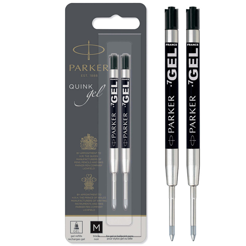 Parker recharges pour stylo gel | pointe moyenne (0,7 mm) | encre noire QUINK | lot de 2 Parker recharges pour stylo gel | pointe moyenne (0,7 mm) | encre noire QUINK | lot de 2
