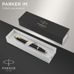 Parker IM stylo bille | laque noire avec attributs or | pointe moyenne| encre bleu | coffret cadeau