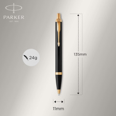 Parker IM stylo bille | laque noire avec attributs or | pointe moyenne| encre bleu | coffret cadeau