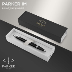 Parker IM stylo bille | laque noire avec attributs chromés| pointe moyenne| encre bleu | coffret cadeau