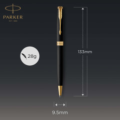 Parker Sonnet stylo bille luxe | laque noir mat avec attributs or | pointe moyenne | encre noir | coffret cadeau