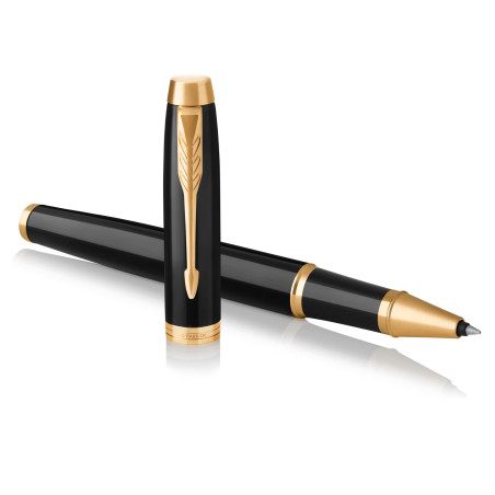 Parker IM stylo roller IM | laque noire avec attributs or | pointe fine | encre noir | coffret cadeau