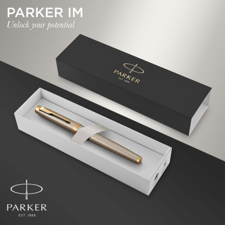 Parker IM stylo roller IM | métal brossé | pointe fine | encre noir | coffret cadeau