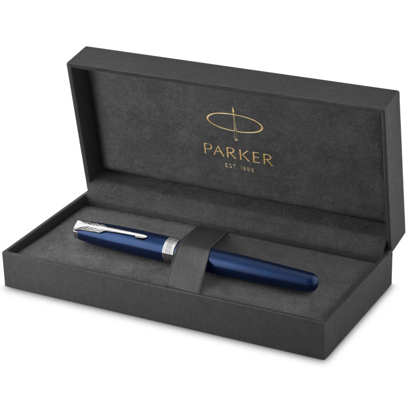 Parker Sonnet stylo roller | laque bleu avec attributs palladium | pointe fine | encre noire | coffret cadeau Parker Sonnet stylo roller | laque bleu avec attributs palladium | pointe fine | encre noire | coffret cadeau