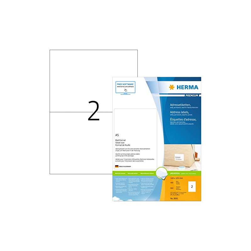 Herma Premium Papier Laser pour Imprimante Laser Jet d'encre/Imprimante Couleur A5 105x148 mm 800 pages Blanc Herma Premium Papier Laser pour Imprimante Laser Jet d'encre/Imprimante Couleur A5 105x148 mm 800 pages Blanc