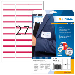 HERMA - Pochette de 540 badges autocollantes pour textile, En soie d'acétate (63,5 x 29,6 mm) Personnalisables et imprimables, I