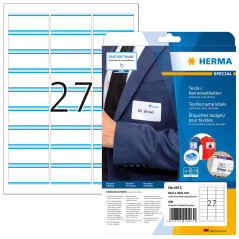 HERMA - Pochette de 540 badges autocollantes pour textile, En soie d'acétate (63,5 x 29,6 mm) Personnalisables et imprimables, I