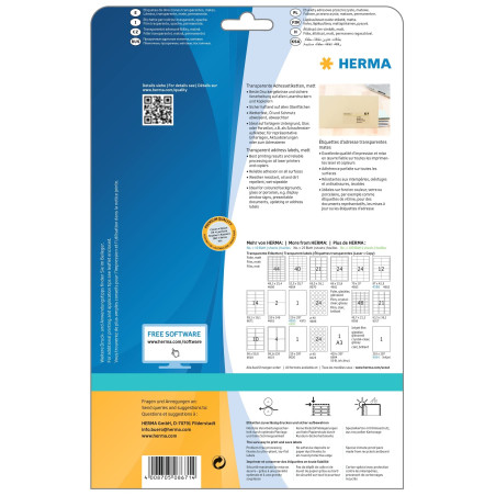 HERMA 8671 Etiquette d'adresse en plastique coin arrondi A4 99,1 x 38,1 mm 350 pièces Transparent Mat
