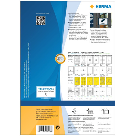 HERMA 9544 étiquette auto-collante Rectangle Blanc 40 pièce(s)