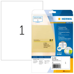 HERMA 4585 étiquettes autocollantes en film transparent, 1 étiquette par feuille A4, 10 feuilles, 210 x 297 mm, 10 étiquettes vi
