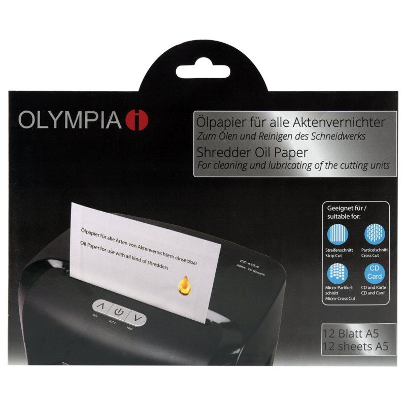 Olympia Feuilles de lubrification pour destructeur de documents Olympia Feuilles de lubrification pour destructeur de documents