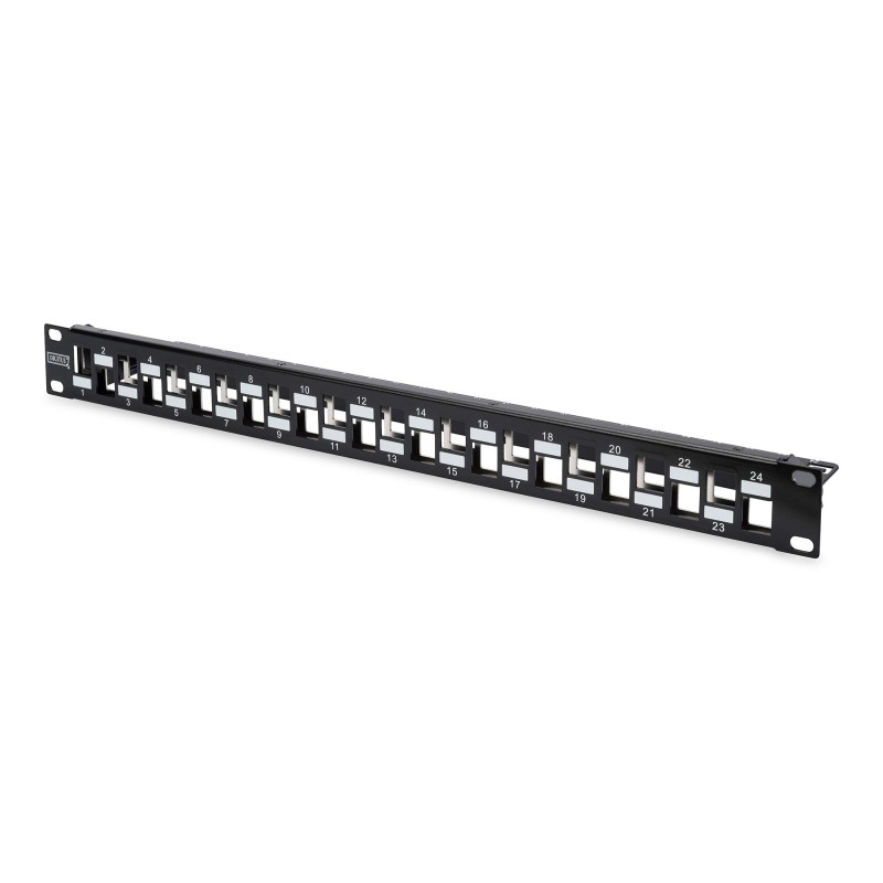DIGITUS Panneau de brassage - Modulaire - Pour modules Keystone - 19 pouces - 24 ports - Blindé - Montage en rack 1U - Échelonné