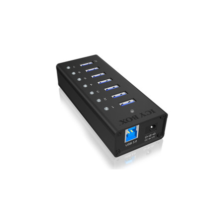 ICY BOX Hub USB 3.0 7 ports avec adaptateur secteur 12 V / 3 A, boîtier en aluminium et port de charge USB, IB-AC618