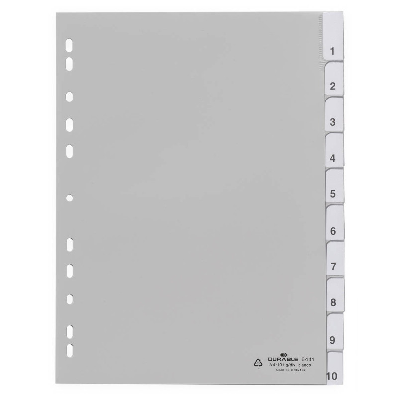 Durable 644110 Index vierges en PP (avec onglets vierges) 10 pièces, gris Durable 644110 Index vierges en PP (avec onglets vierges) 10 pièces, gris