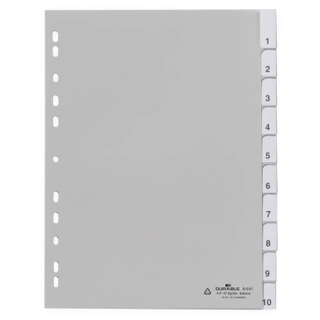 Durable 644110 Index vierges en PP (avec onglets vierges) 10 pièces, gris