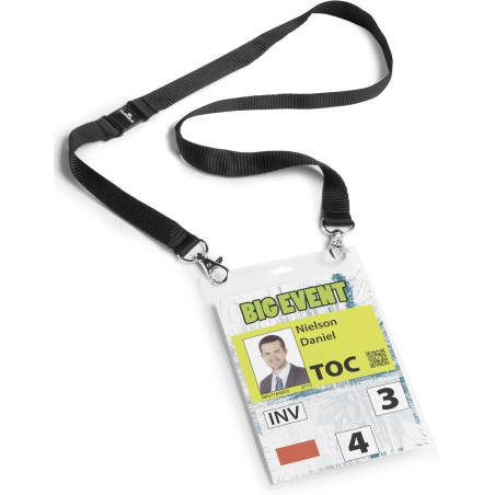 Durable 852501 Pochette Porte-badge Evènement avec Lacet Textile Duo Noir pour Insertion Format A6 148 x 105 mm Plastique Résist