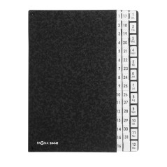 Pagna 24441-04 Classeur de bureau 44 intercalaires en carton rigide Noir Dos flexible 3 trous Onglets 1-2 + 1-12 Jan-Dec