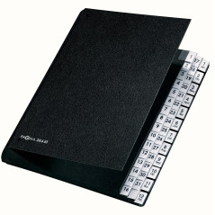 Pagna 24441-04 Classeur de bureau 44 intercalaires en carton rigide Noir Dos flexible 3 trous Onglets 1-2 + 1-12 Jan-Dec