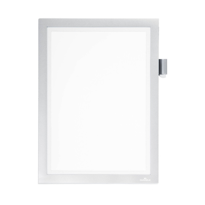 Durable 498923 Sachet de 1 Duraframe Magnetic Note Pochette Cadre d'Affichage Dos Magnétique pour Document A4 Argent Métallisé