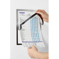Durable 498923 Sachet de 1 Duraframe Magnetic Note Pochette Cadre d'Affichage Dos Magnétique pour Document A4 Argent Métallisé