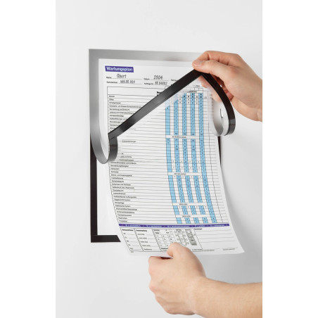 Durable 498923 Sachet de 1 Duraframe Magnetic Note Pochette Cadre d'Affichage Dos Magnétique pour Document A4 Argent Métallisé