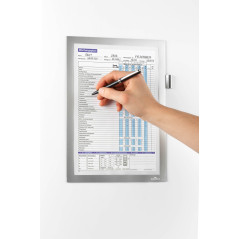 Durable 498923 Sachet de 1 Duraframe Magnetic Note Pochette Cadre d'Affichage Dos Magnétique pour Document A4 Argent Métallisé