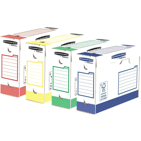 Fellowes Bankers Box Boîte D'archives Heavy Duty A4+ 100mm - Pack de 8, Multicouleurs, L9.5 x H24.4 x L33cm