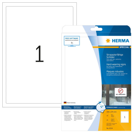 Herma 8334 Panneaux robustes film plastifié 190 x 275 A4 LaserCopy 25 pièces Blanc