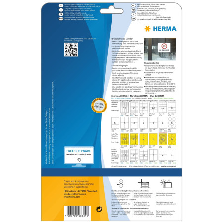 Herma 8334 Panneaux robustes film plastifié 190 x 275 A4 LaserCopy 25 pièces Blanc