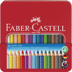 Faber-Castell 110916 - Set de crayons de couleur Jumbo Grip, 16 crayons dans un étui métallique, facilement lavables et incassab