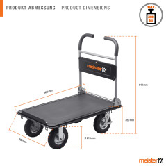Meister Chariot de plateforme "super cross-over" - Pliable - Jusqu'à 300 kg de charge / Frein de stationnement / Roulettes pivot
