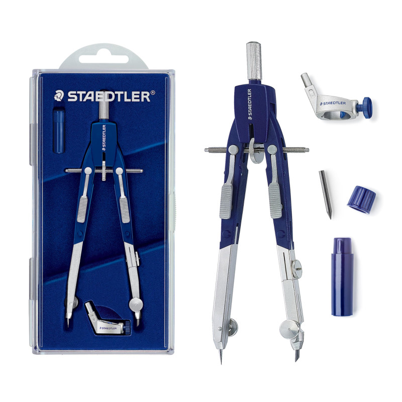 Staedtler Mars Comfort, Compas technique à réglage rapide et micrométique en composite métal-plastique, Coffret avec élément min Staedtler Mars Comfort, Compas technique à réglage rapide et micrométique en composite métal-plastique, Coffret avec élément min