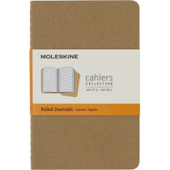 Cahier Moleskine Journal, Lot de 3 carnets lignés, couverture en carton et couture visible, marron, 64 pages, format Pocket 9 x
