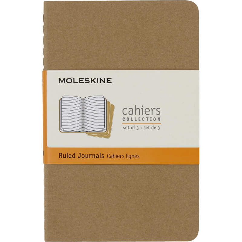 Cahier Moleskine Journal, Lot de 3 carnets lignés, couverture en carton et couture visible, marron, 64 pages, format Pocket 9 x Cahier Moleskine Journal, Lot de 3 carnets lignés, couverture en carton et couture visible, marron, 64 pages, format Pocket 9 x