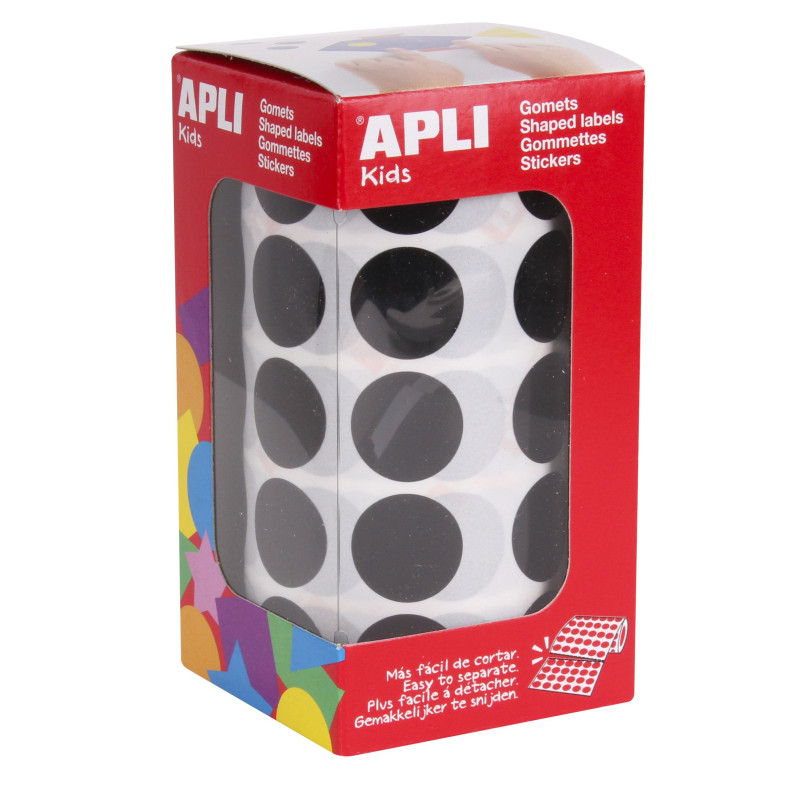 APLI Rouleau de 1770 Gommettes Rondes 20 mm Noir