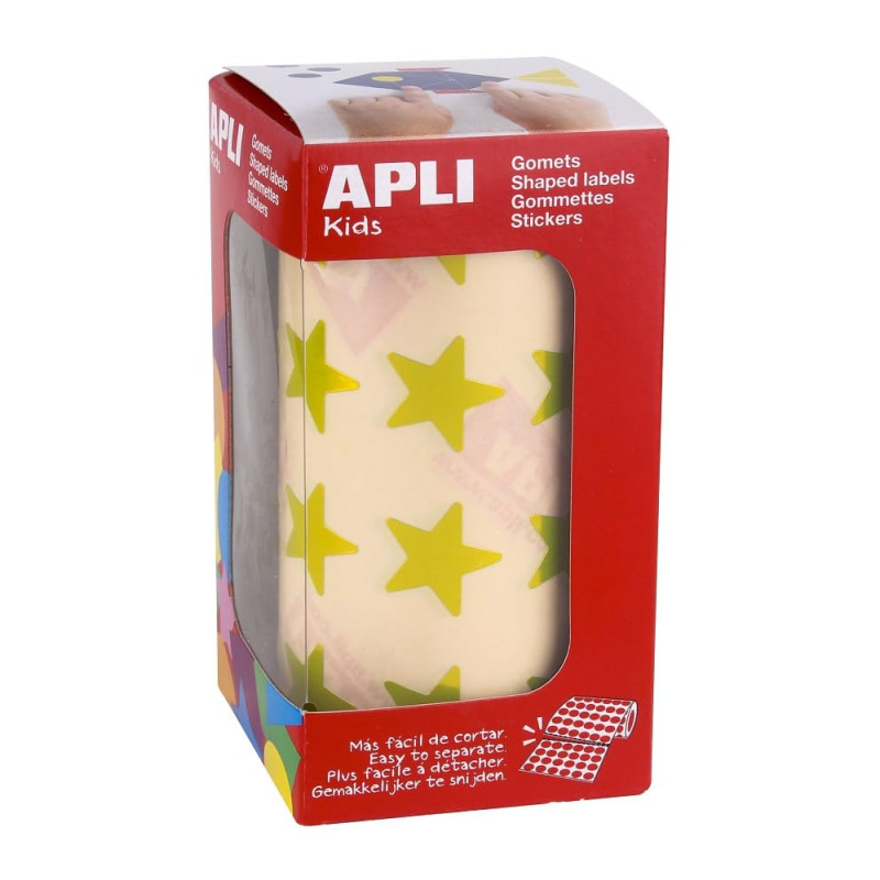 Apli Kids 12051 Rouleau de 1416 gommettes étoiles jaune métallisé