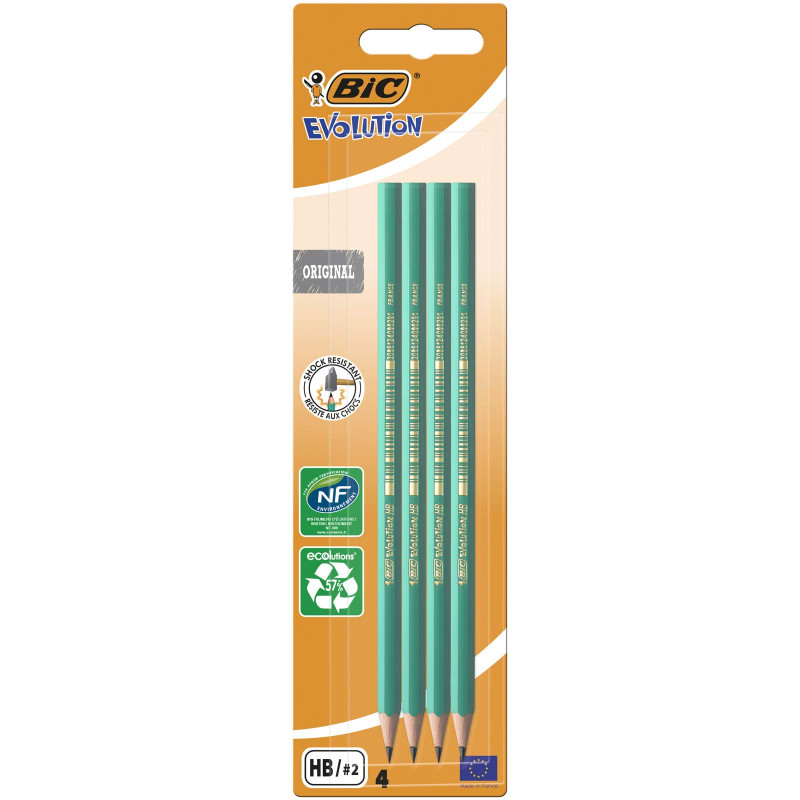 BIC Evolution Original Crayons à Papier - HB, Blister de 4 BIC Evolution Original Crayons à Papier - HB, Blister de 4