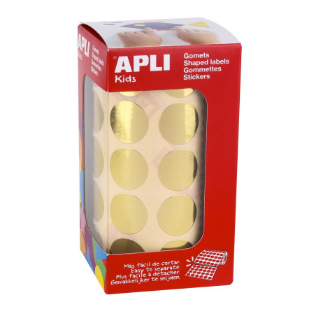 Apli kids 11632 Gommette rond diamètre 20mm coloris or métallisé rouleau 1770 pièces
