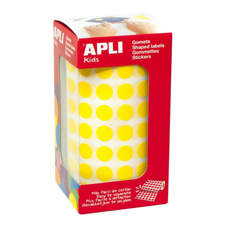 Apli Kids 4851 - Rouleau de gommettes rondes jaunes - 5192 gommettes - Ø 10,5 cm