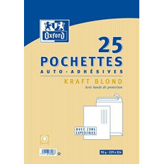 Oxford Correspondance Pochettes auto adhésives Pack de 25 Kraft brun