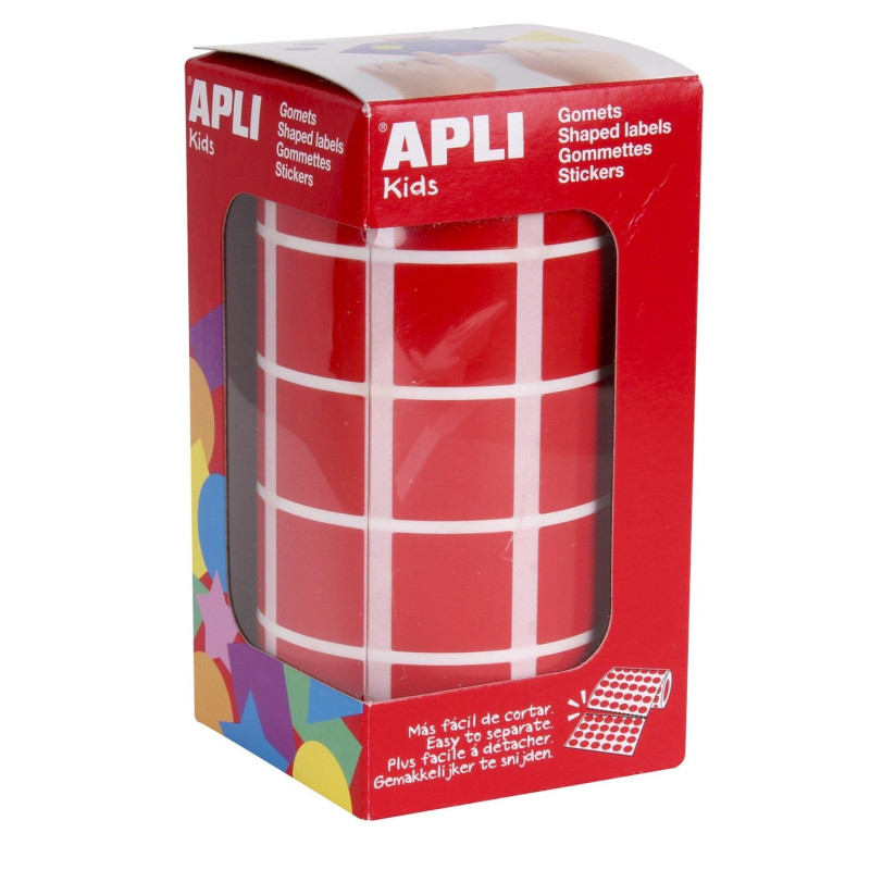 Apli Kids 4877 Rouleau de 1170 gommettes carrés 20 mm Rouge