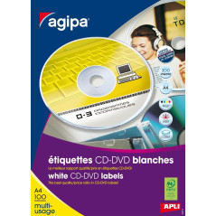 Apli 119884 Boîte de 200 Etiquettes CD/DVD Diam 117