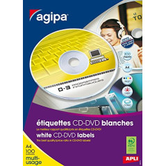 Apli 119884 Boîte de 200 Etiquettes CD/DVD Diam 117