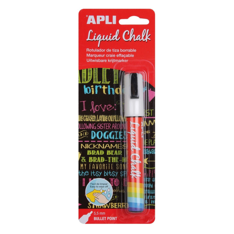 Apli 13954 Marqueur craie liquide effaçable blanc - pointe ronde 5,5 mm