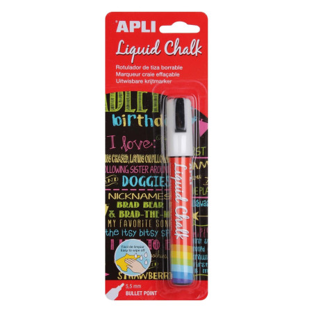 Apli 13954 Marqueur craie liquide effaçable blanc - pointe ronde 5,5 mm