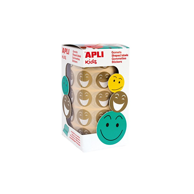 Apli kids 14374 - Boîte de 900 Gommettes Sourire métallisées or - Diamètre: 20 mm - Adhésif enl