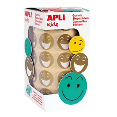 Apli kids 14374 - Boîte de 900 Gommettes Sourire métallisées or - Diamètre: 20 mm - Adhésif enl